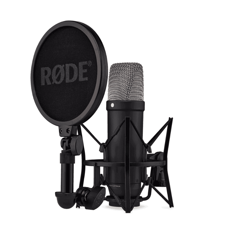 RODE NT1 5th Generation Large-Diaphragm Studio Condenser Microphone with XLR and USB Outputs, Shock Mount and Pop Filter for Music Production, Vocal Recording and Podcasting (Black)