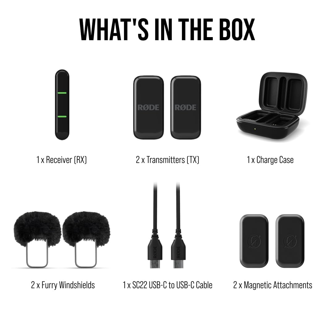 Rode Wireless Micro - Compact Wireless Microphone, Two Mics with Charge Case for Smartphone Content Creation - USB-C, Black - Image 8