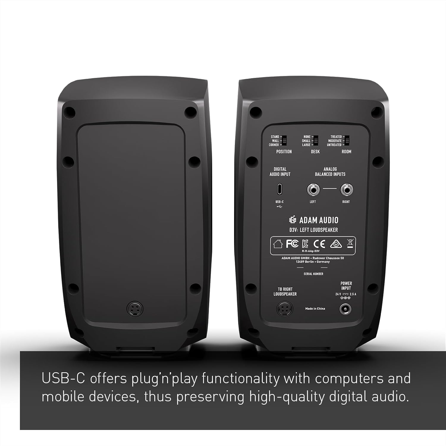 ADAM Audio D3V Active Desktop Monitoring System with USB-C Connection (Pair, Black) - Image 6