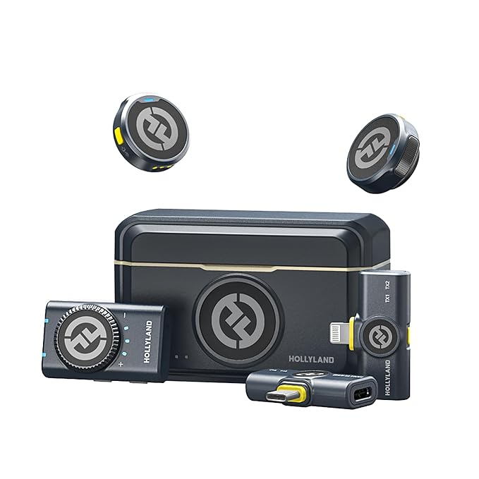 Hollyland Lark M2 Wireless Lapel Microphone Combo for iPhone, Android, Camera, PC and Laptop, Lightning, USB-C, 48Khz, 24-bit, 1000ft Range, Noise Cancelling, 40 Hour Battery