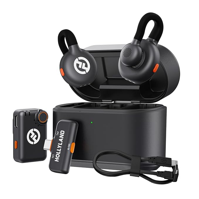 Hollyland Lark M2S Combo (Camera Rx+USB-C Rx)Wireless Microphone For Iphone/Camera/Android/Pc,Titanium Clip,Noise Cancelling,30H Use,For Youtube,Content Creation (With Lightning Cable,No Rx)