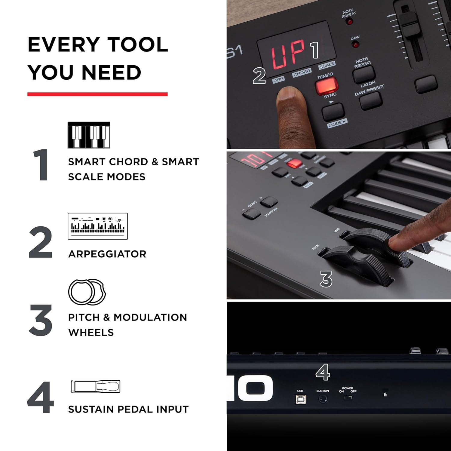 M-Audio Oxygen 61 V – 61 Key USB MIDI Keyboard Controller With Beat Pads, Smart Chord & Scale Modes, Arpeggiator and Software Suite - Image 7