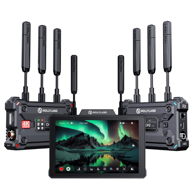 Hollyland 4K Video Transmit Family – Pyro S (TX&RX) Wireless Transmitter Receiver and Pyro 7 Inch Wireless Transmitter/Receiver/Monitor (1 Set)