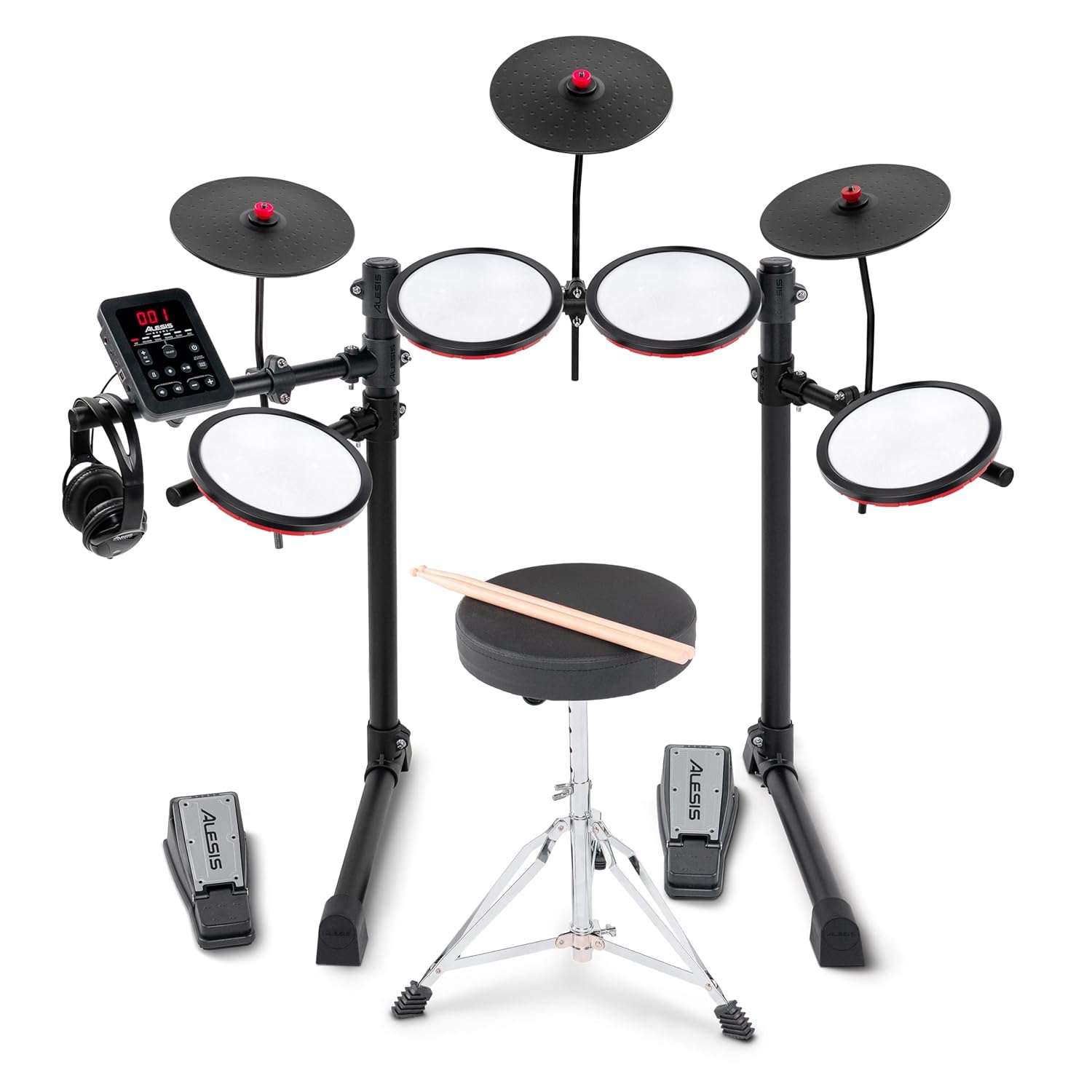 Alesis Turbo Max Electric Drum Set with Quiet 8" Mesh Pads, Lessons, Bluetooth and Accessories, Foldable