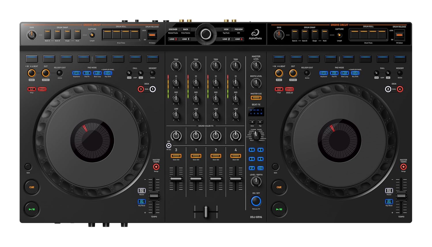 Pioneer DJ AlphaTheta DDJ-GRV6 4-Channel Performance DJ Controller | Groove Circuit Live Remixing, Drum Swap, Club-Standard Layout, Smart Rotary Selector, Stems FX for Serato DJ Pro