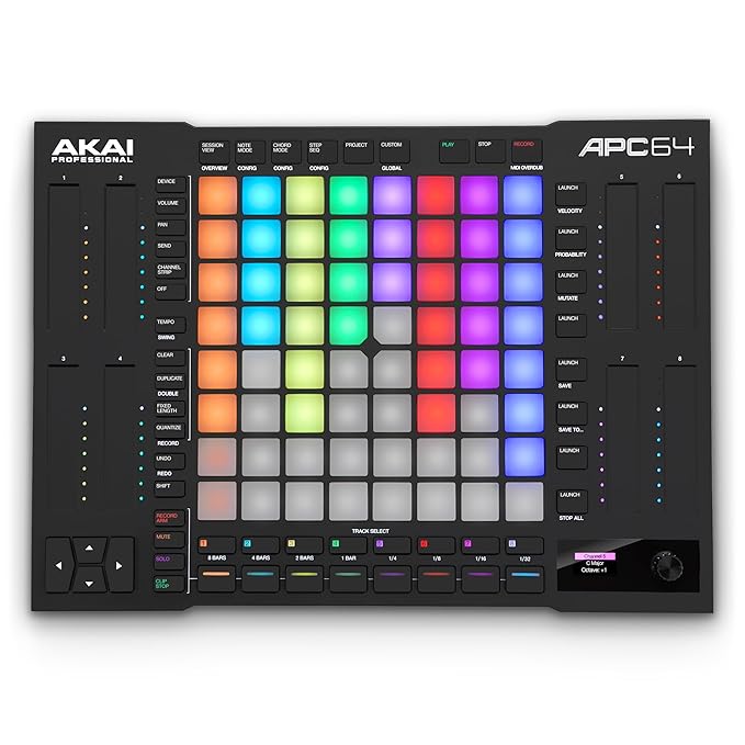 AKAI Professional APC64 - Ableton Live Controller with Sequencer, 64 RGB velocity-sensitive pads and 8 assignable touch strips