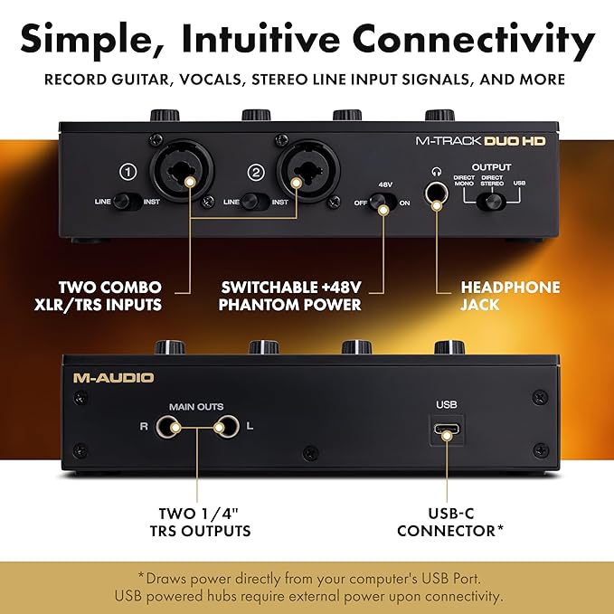 M-AUDIO M-TRACK DUO HD - Pro-Grade 2x2 USB-C Audio Interface for Mac, PC, iOS and Android - Image 4