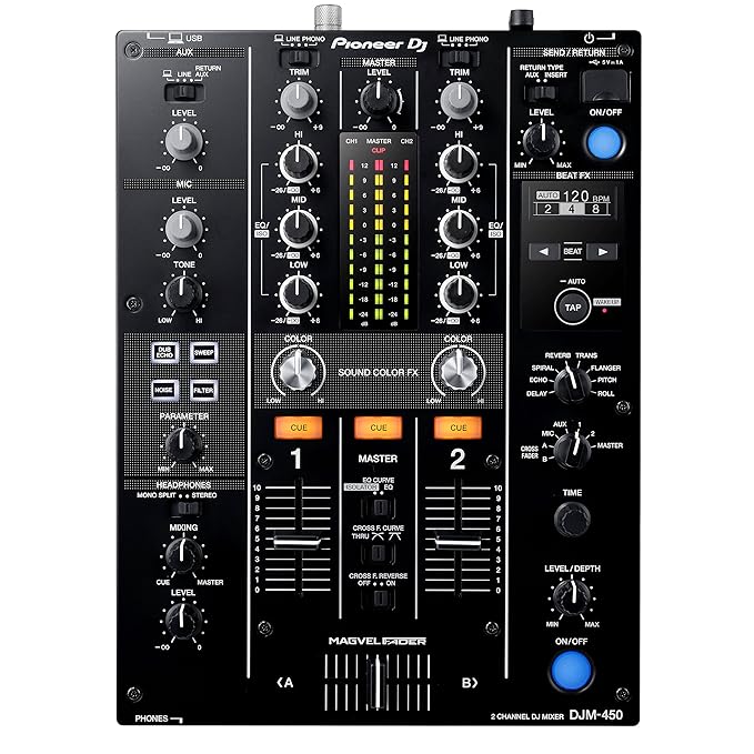 Pioneer DJ DJM-450 DJ Mixer XLR, USB, RCA, Auxiliary, HDMI, Black