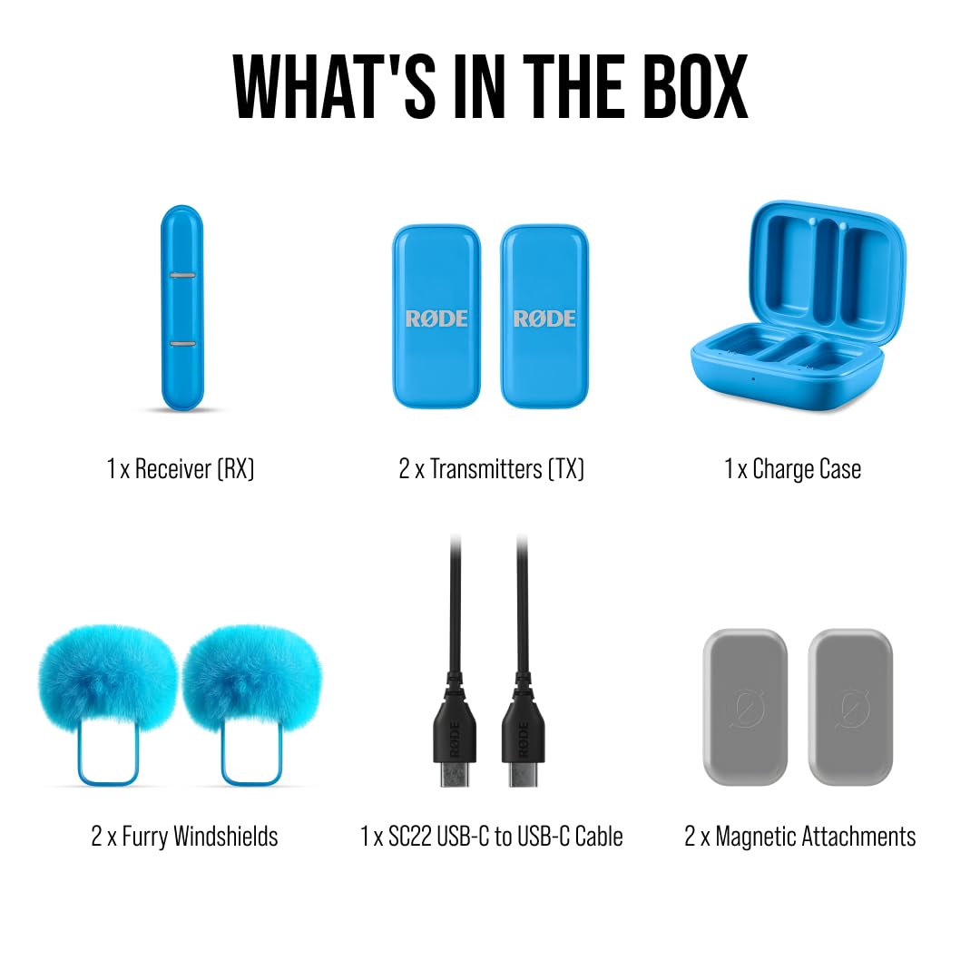 RØDE Wireless Micro - Compact Wireless Microphone, Two Mics with Charge Case for Smartphone Content Creation - USB-C, Blue - Image 8
