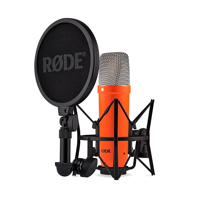 RØDE NT1 Signature Series Large-diaphragm Condenser Microphone with Shock Mount, Pop Filter and XLR Cable for Music Production, Vocal Recording, Streaming and Podcasting (Orange)