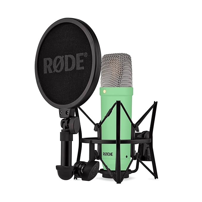Rode NT1 Signature Series Large-Diaphragm Condenser Microphone With Shock Mount, Pop Filter And XLR Cable For Music Production, Vocal Recording, Streaming And Podcasting (Green)