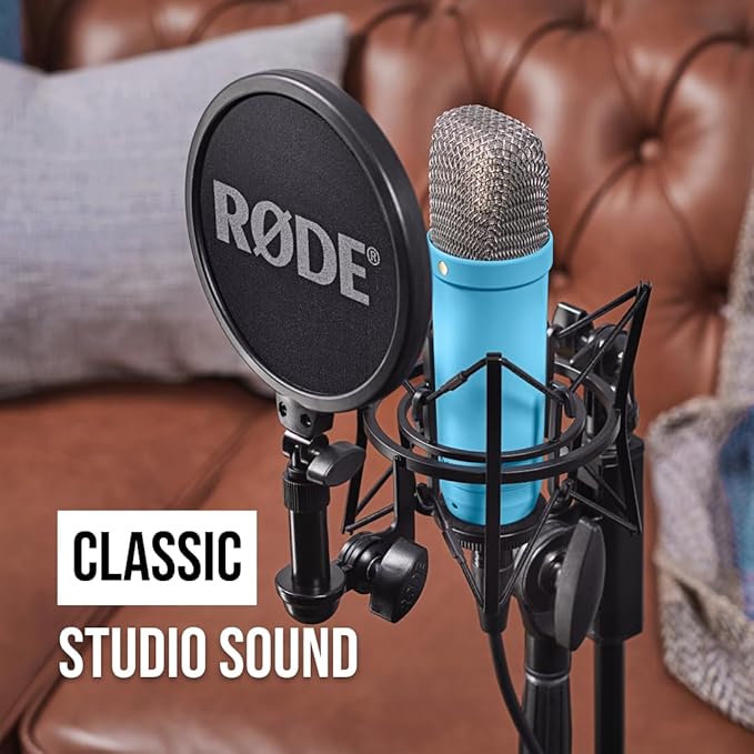 Rode NT1 Signature Series Large-Diaphragm Condenser Microphone with Shock Mount, Pop Filter and XLR Cable for Music Production, Vocal Recording, Streaming and Podcasting (Blue) - Image 3