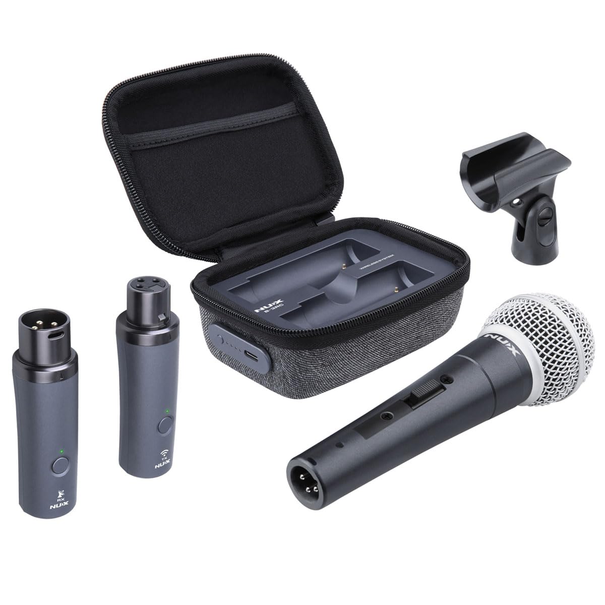 NUX B-3RC 2.4GHz Microphone Wireless System with Charging Case, Microphone Bundle, 24-bit/44.1kHz, Long Distance Transmission, Ultra-Low Latency, Long Lasting Battery, Auto Pairing