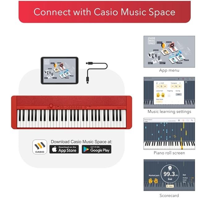 Casio Casiotone CT-S1 61-key Touch Sensitive Portable Keyboard - RED - Image 3