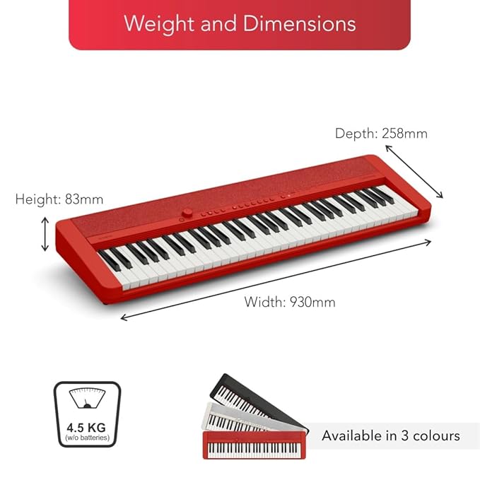 Casio Casiotone CT-S1 61-key Touch Sensitive Portable Keyboard - RED - Image 5