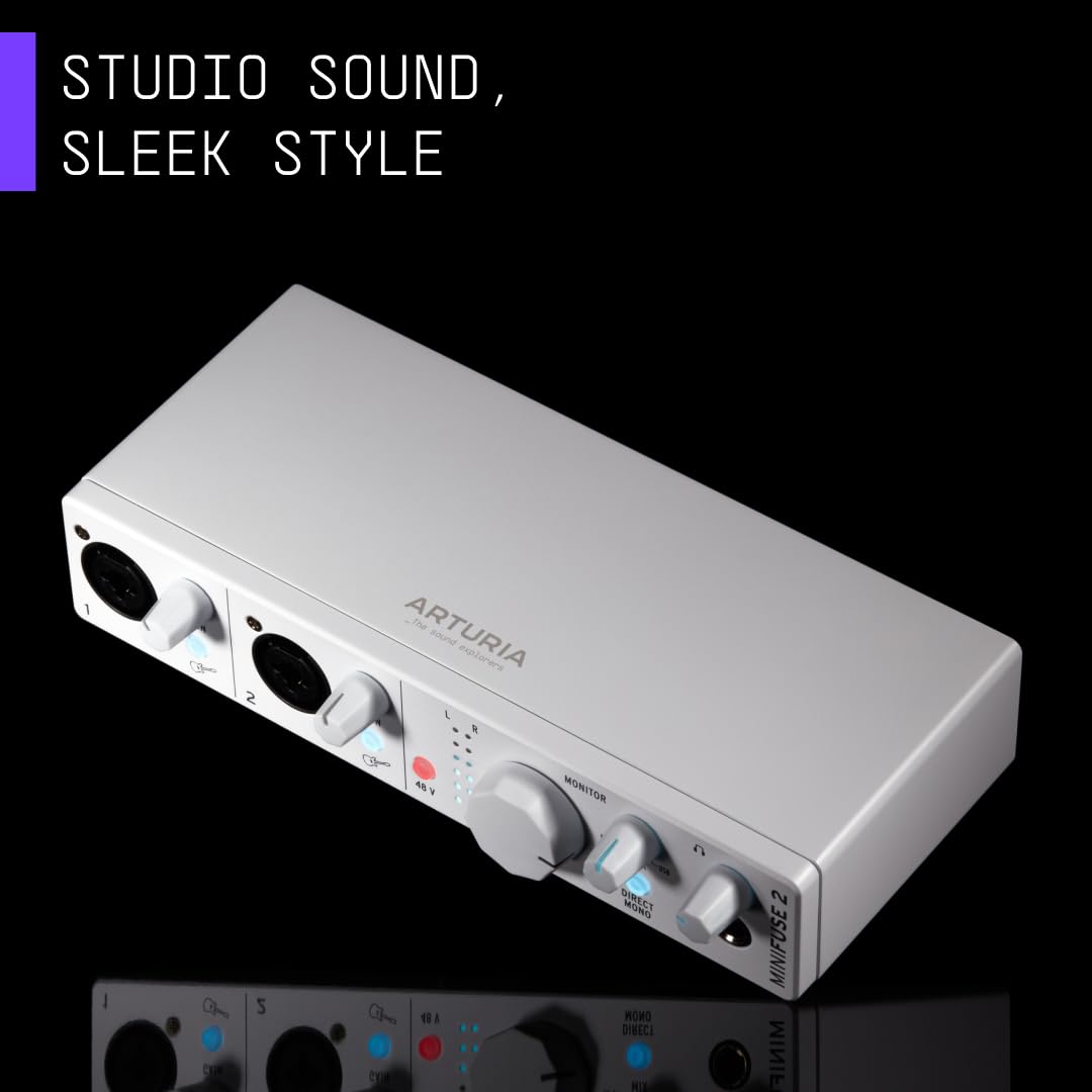 Arturia MiniFuse 2, 2in / 2out USB-C Audio Interface with 2 Mic/Line/Instrument Preamps, Built-in USB Hub, Loopback and Included Software Bundle - Mac/PC (White) - Image 2
