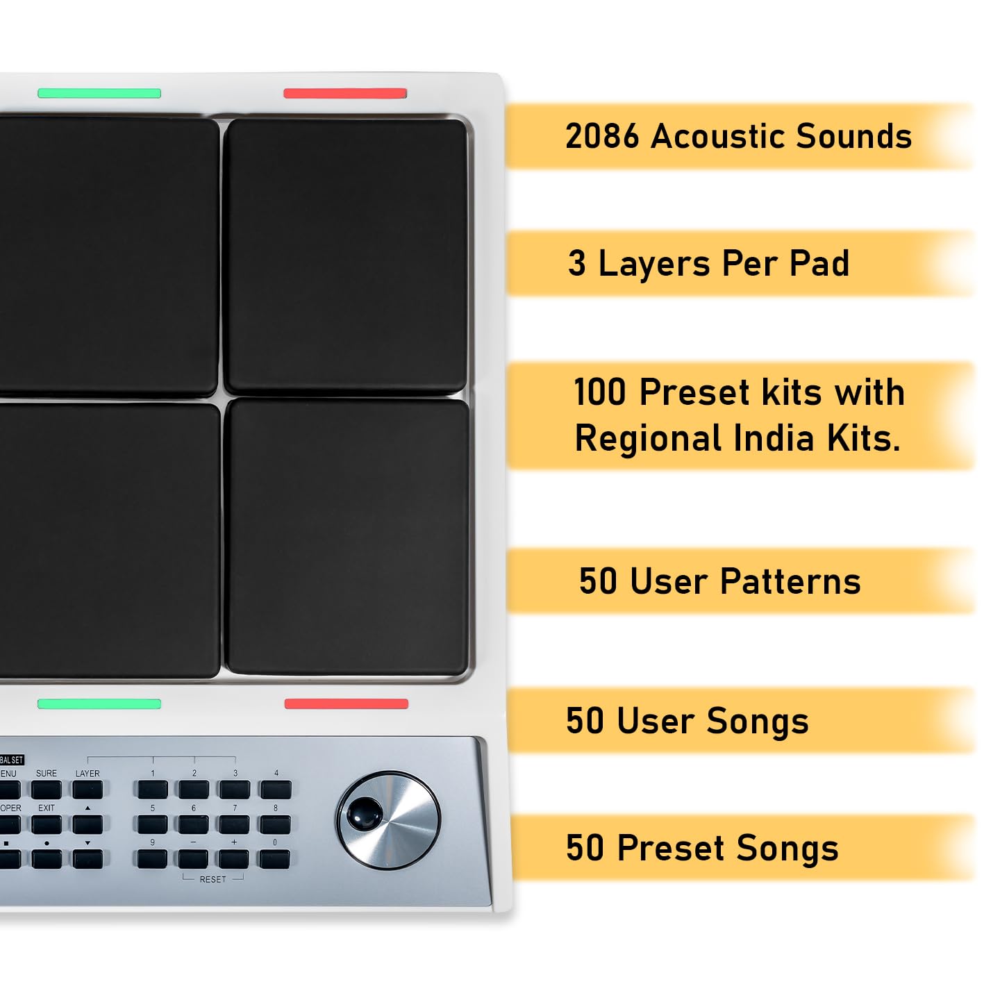 M Studio MSP20 Pro Professional Electronic Drum Pad, 8 Velocity-Sensitive Pads, LCD Display, MIDI Controller for Live & Studio Use – White - Image 5