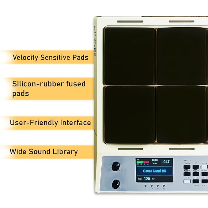 M Studio MSP30 Pro Electronic Drum Pad with 8 Velocity-Sensitive Pads, LCD Display, Built-In Sounds & MIDI Controller – Portable Digital Drum Kit (White) - Image 5
