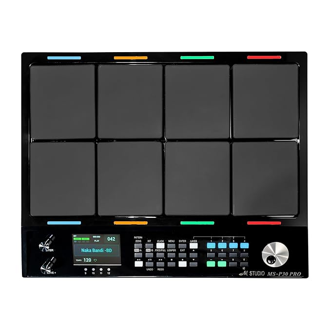 M Studio MSP30 Pro Electronic Drum Pad with 8 Velocity-Sensitive Pads, LCD Display, Built-In Sounds & MIDI Controller – Portable Digital Drum Kit (Black)