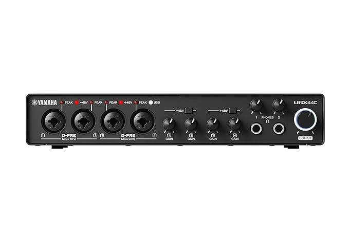 Yamaha 6-in/4-out USB-C Audio/MIDI Interface with 32-bit/192kHz Support, 4 combo and 2 Line Inputs, DSP-Powered Mixing/Effects, Steinberg Software Suite, Black URX44C